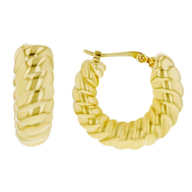 Yellow Gold Chubby Twisted Huggie Hoop Earrings