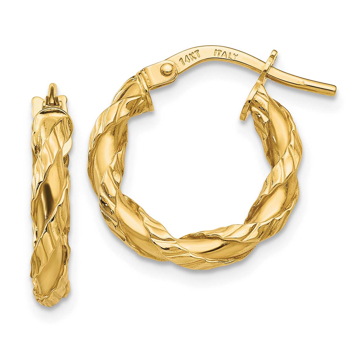 14k Yellow Gold Twisted Rope Hoop Earrings 