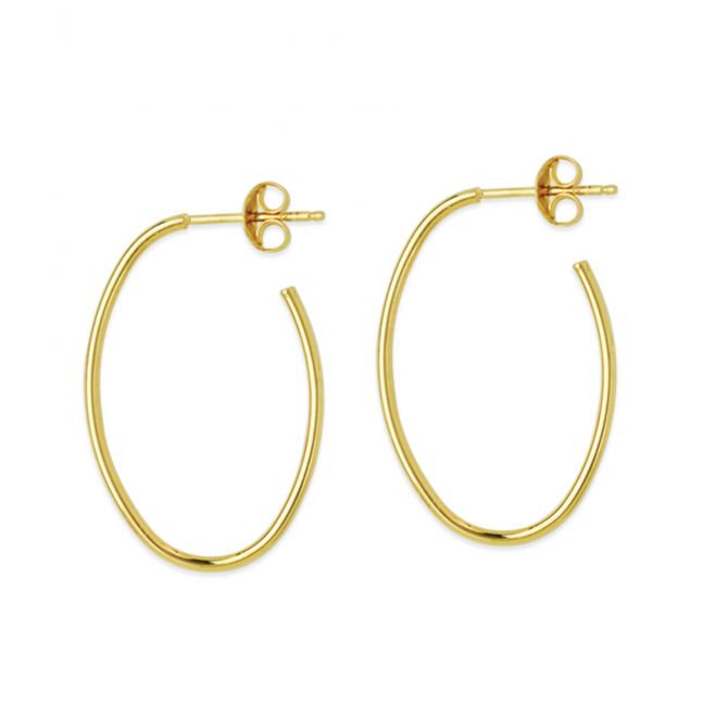 Yellow Gold Thin Oval Hoop Earrings