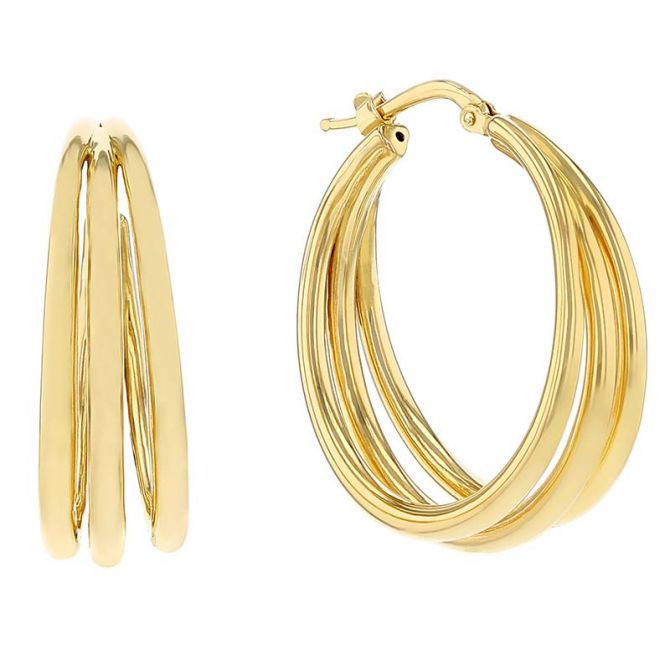 Roberto Coin Oro Classic Yellow Gold 3 Row Tapered Hoop Earrings