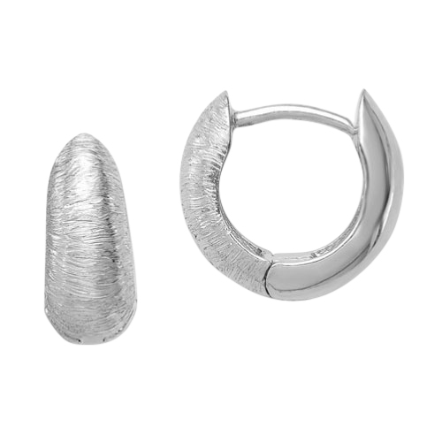 White Gold Brushed Finish Huggie Hoop Earrings