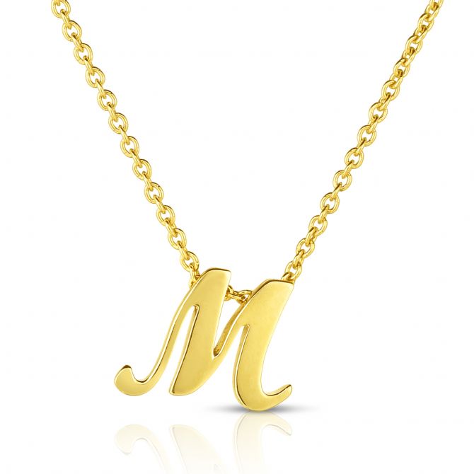 Roberto Coin Tiny Treasures Script Initial Necklaces in Yellow Gold