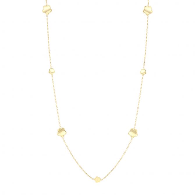 Yellow Gold Flower Station Necklace, 35.5"