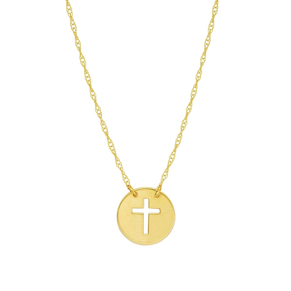 Cross Cutout Mini Disc Pendant in Yellow Gold, 18