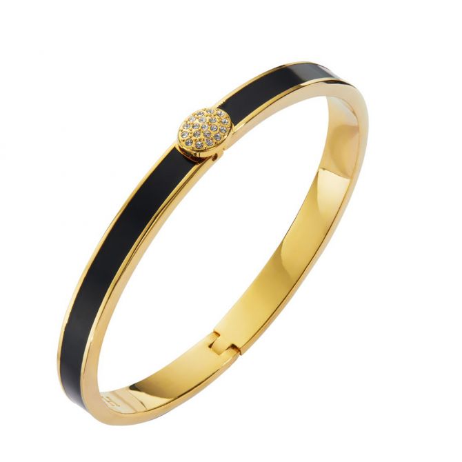 Halcyon Days Skinny Pavé Button Black & Gold Bangle Bracelet