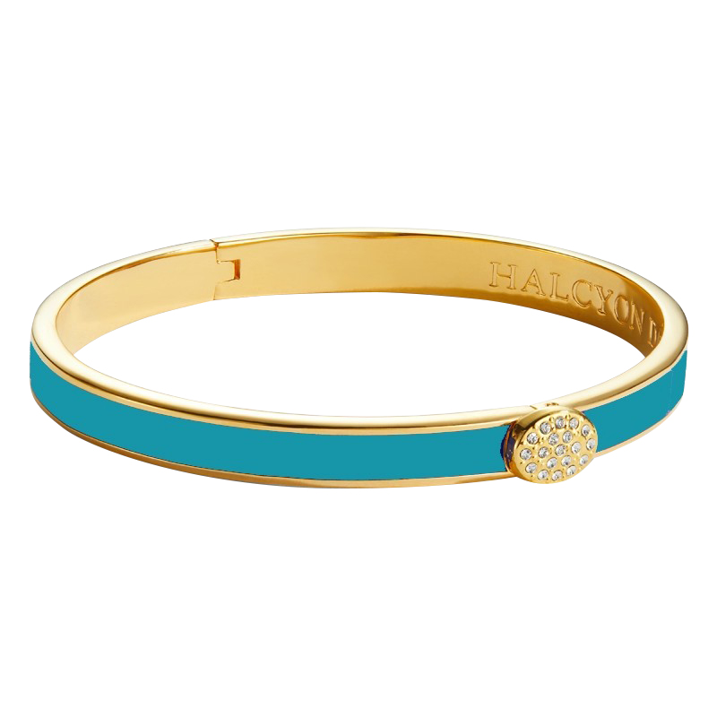 Halcyon Days Skinny Pavé Button Turquoise & Gold Bangle | Borsheims