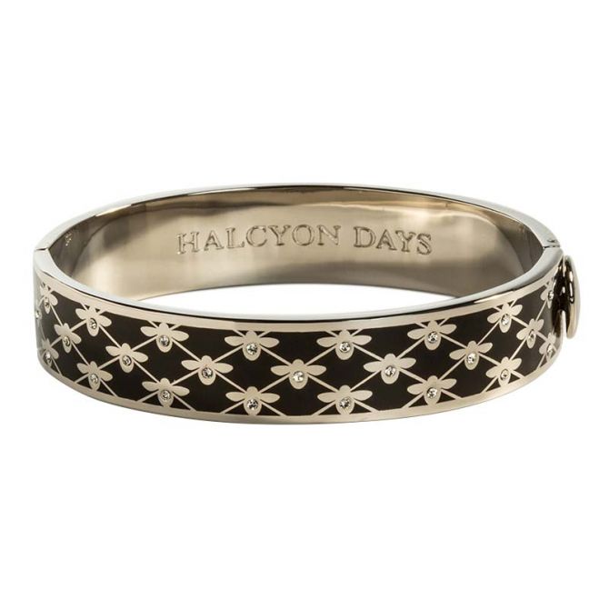 Halcyon Days Bee Sparkle Trellis Bangle, Black and Palladium