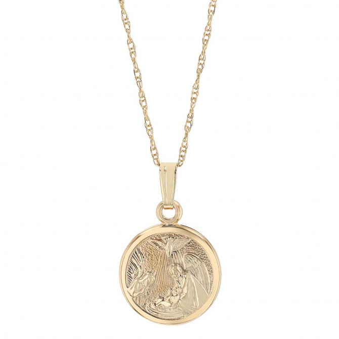 Yellow Gold Guardian Angel Circle Pendant, 15"