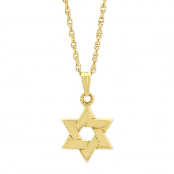 Yellow Gold Star of David Pendant, 18"