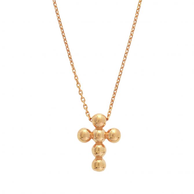 Small Bead Cross Pendant in Rose Gold, 18"