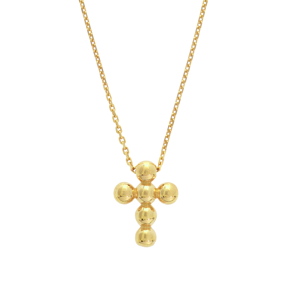 Small Bead Cross Pendant in Yellow Gold, 18