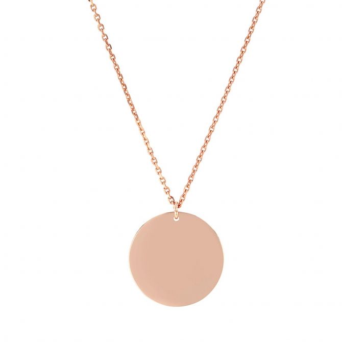 Rose Gold Plain Disc Pendant, 18"