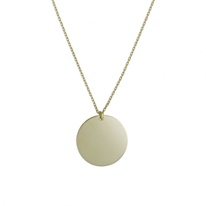 Yellow Gold Plain Disc Pendant, 18"