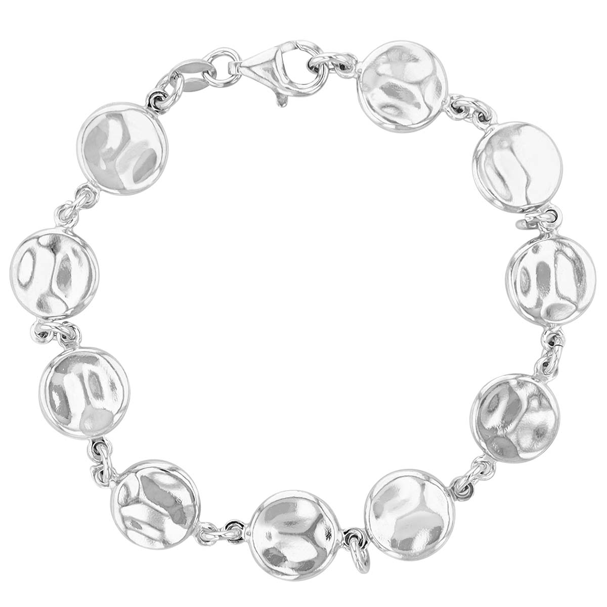 Sterling Silver Hammered Disc Link Bracelet, 7.5