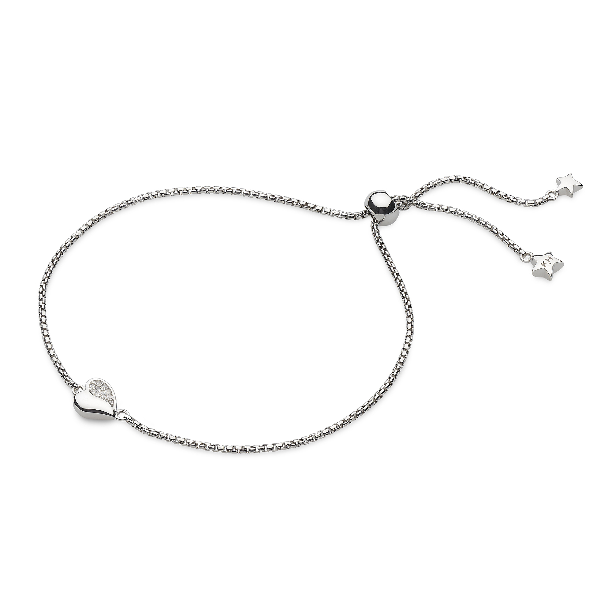 Sterling Silver Cubic Zirconia Heart Bolo Bracelet, 9