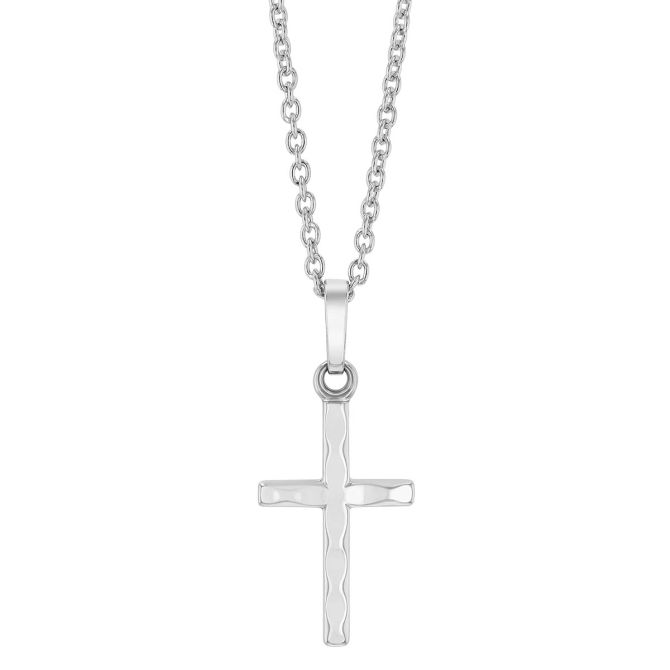 Sterling Silver Wave Texture Cross Necklace, 18"