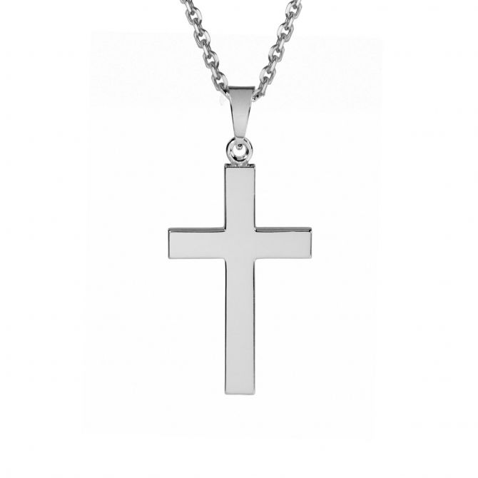 Sterling Silver Plain 31 mm Cross Pendant, 20"