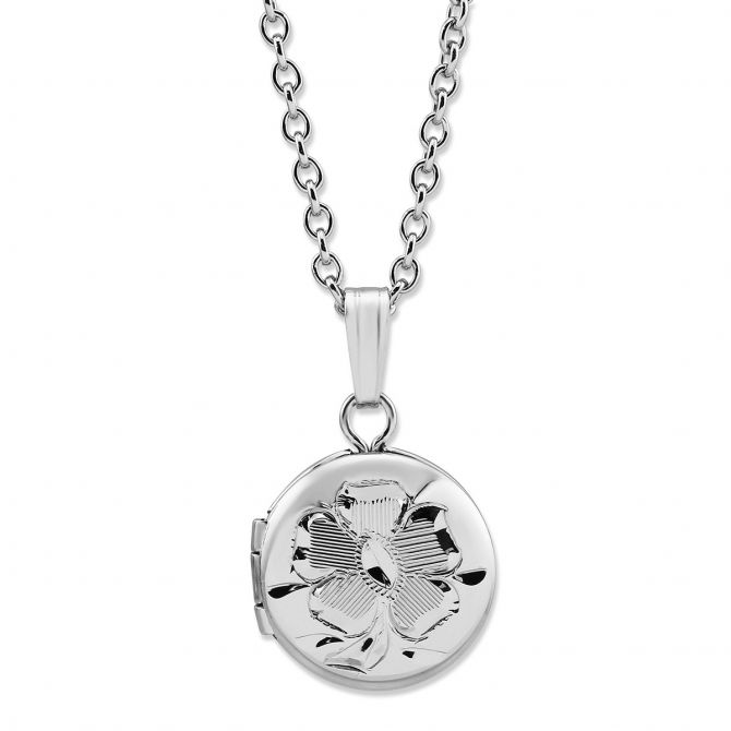 Children's Sterling Silver Engraved Flower Locket, 13"