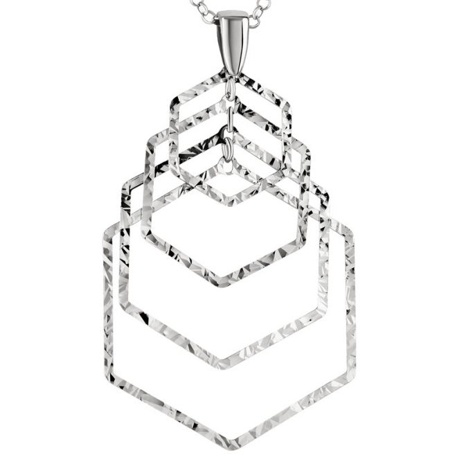 Sterling Silver Textured Stacked Hexagon Pendant, 19"