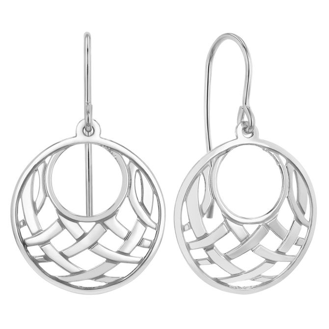 Sterling Silver Basketweave Disc Dangle Earrings