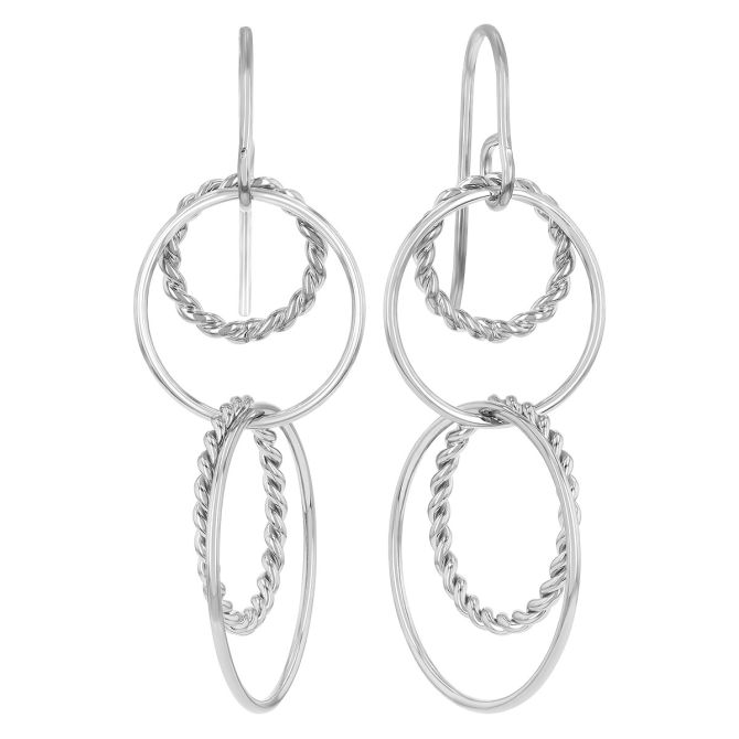 Sterling Silver Twisted & Polished Quad Loop Dangle Earrings