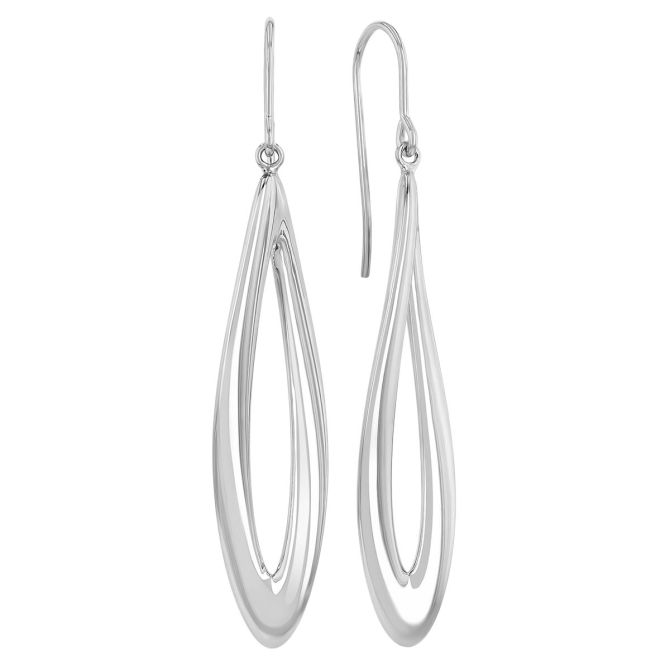 Sterling Silver Elongated Open Teardrop Twist Dangle Earrings