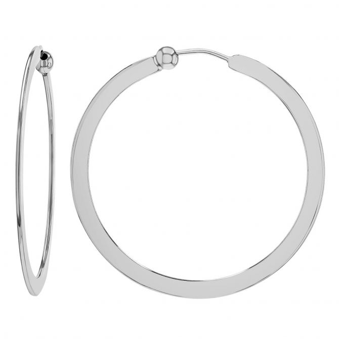 Silver Square Tube Oval Hoop Earrings