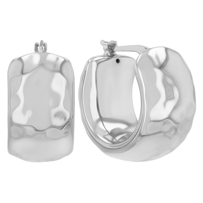 Sterling Silver Chubby Hammered Huggie Hoop Earrings