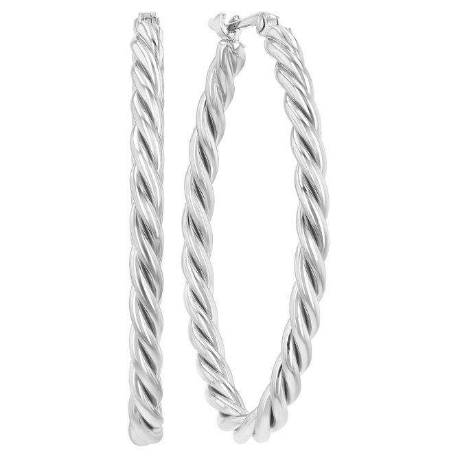 Sterling Silver Twisted Oval Hoop Earrings