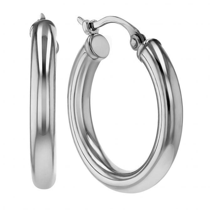 Sterling Silver Rounded Huggie Hoop Earrings, 20 mm