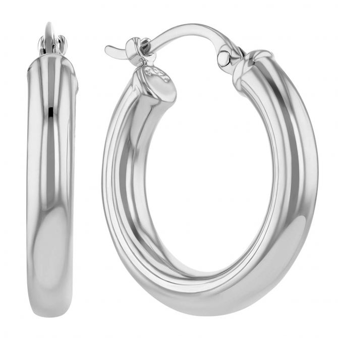 Sterling Silver Rounded Huggie Hoop Earrings, 18 mm