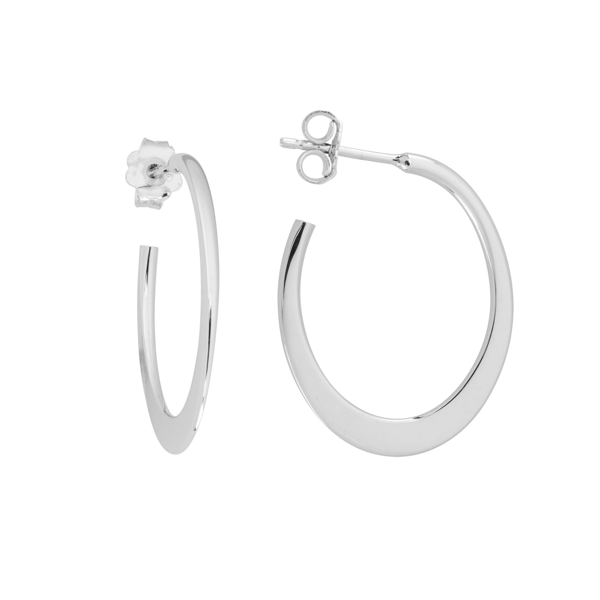 Sterling Silver Flat Oval Hoop Earrings, 27mm | Borsheims