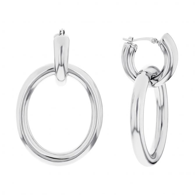 Sterling Silver Oval Double Hoop Dangle Earrings