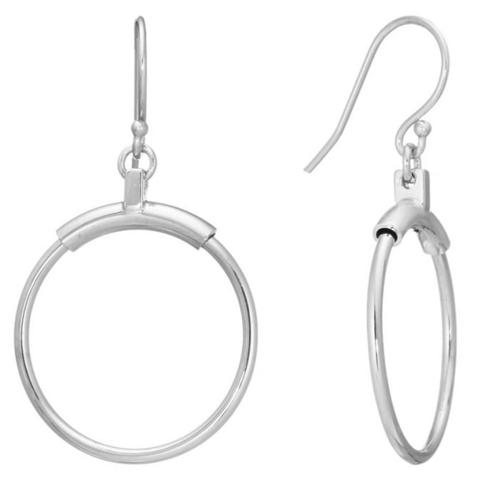 Sterling Silver Open Circle Rotating Dangle Earrings