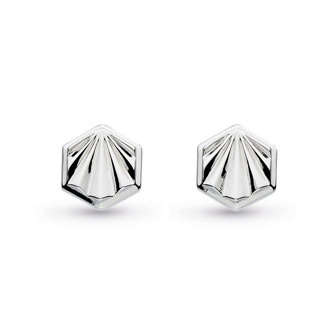 Sterling Silver Deco Hexagon Stud Earrings