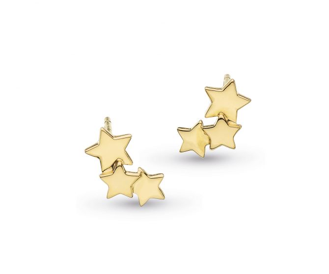 Yellow Tone Sterling Silver Star Cluster Stud Earrings