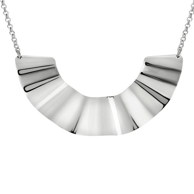 Sterling Silver Rippled Half Circle Necklace, 19"