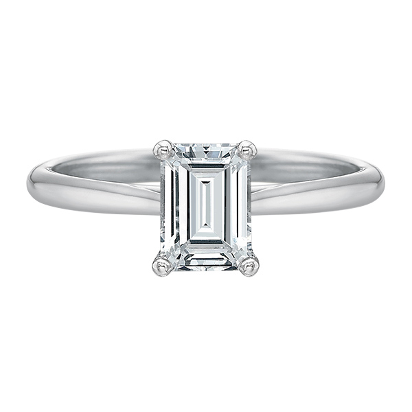 White Gold Solitaire Engagement Ring Setting for Emerald Cut Diamond