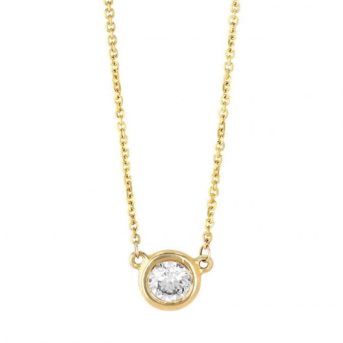 Diamond Bezel Set Single Station Necklace in Yellow Gold