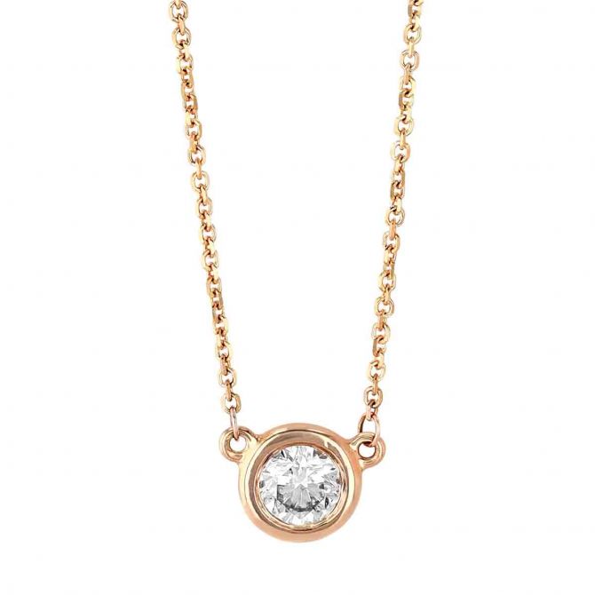 Diamond Bezel Set Single Station Necklace in Rose Gold, 18"