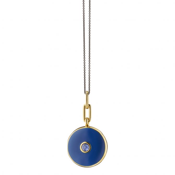 Monica Rich Kosann Navy Enamel & Vermeil Locket with Blue Sapphire, 17"