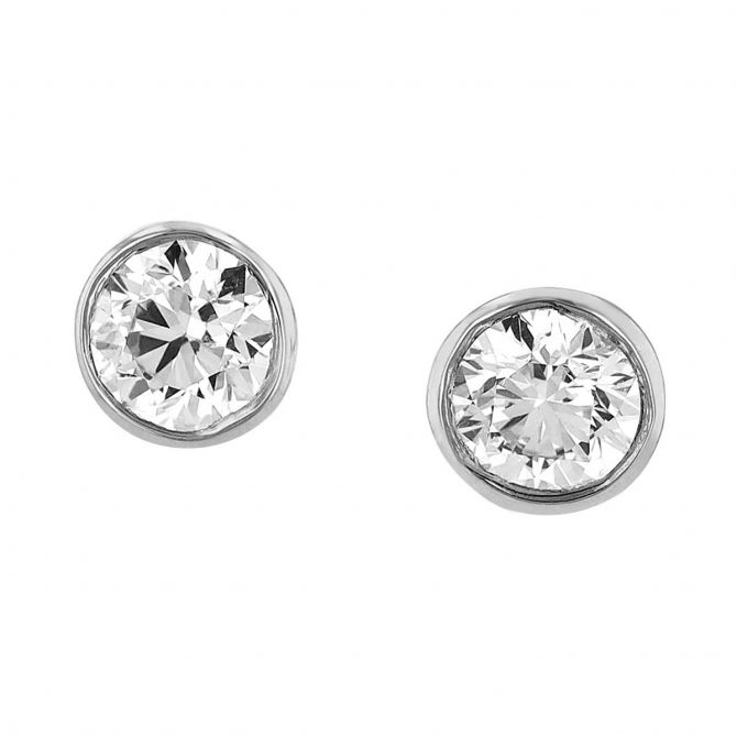 Diamond Bezel Set Stud Earrings in White Gold, .98 cttw