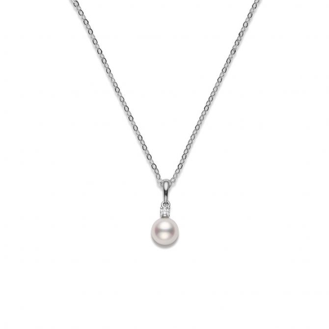 Mikimoto Akoya Cultured Pearl & Diamond 6.5 mm Pendant in White Gold, 18"