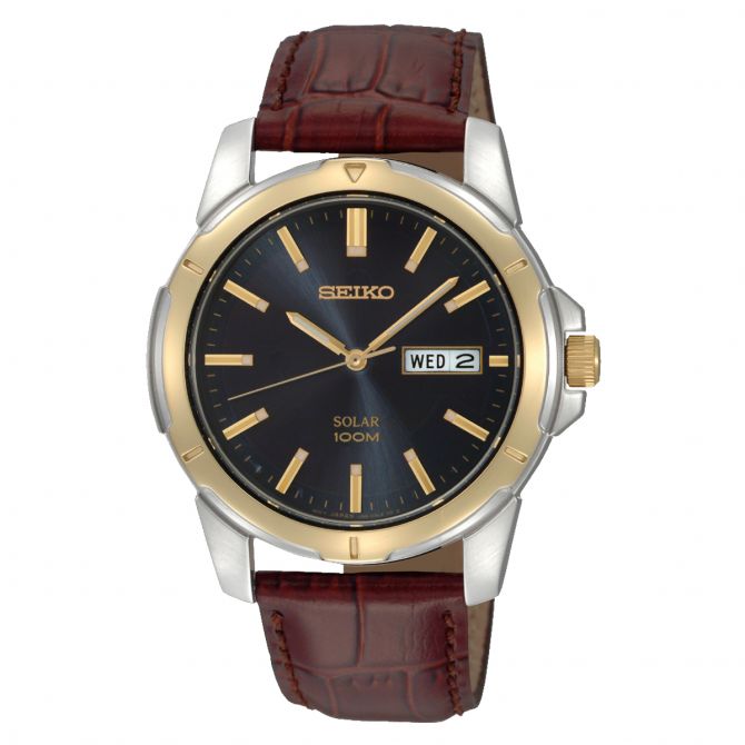 Seiko Essentials 39mm Watch, Black and Gold Tone Dial