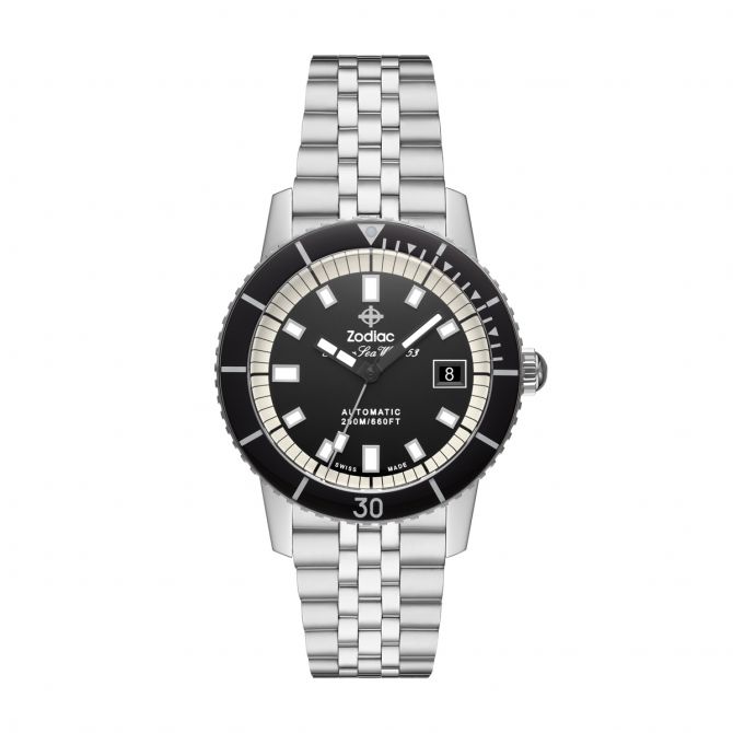 Zodiac Super Sea Wolf Automatic Stainless Steel Watch, Black Dial