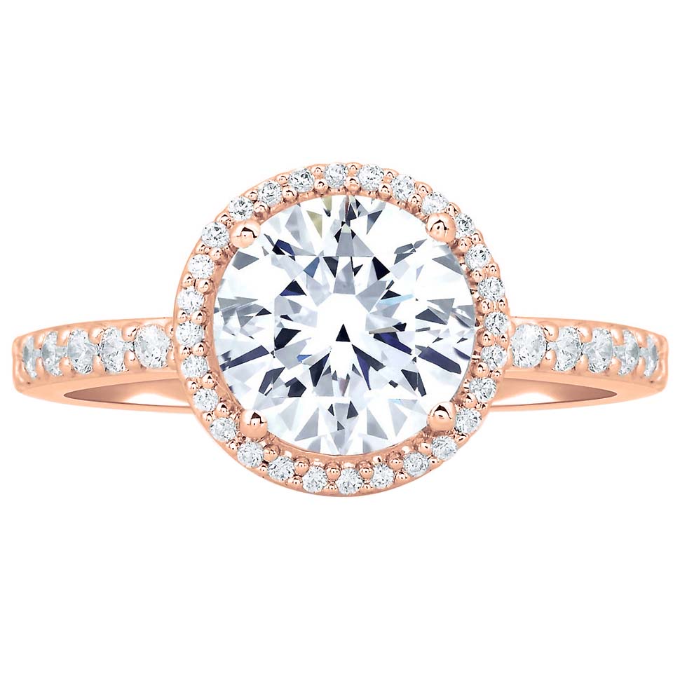 A. Jaffe Diamond Halo & Shank Ring Setting in Rose Gold | MES638/155 ...