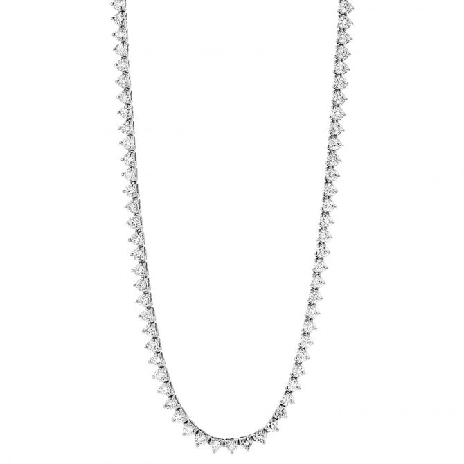 Diamond 3 Prong Set Long Tennis Necklace in White Gold, 36.5"