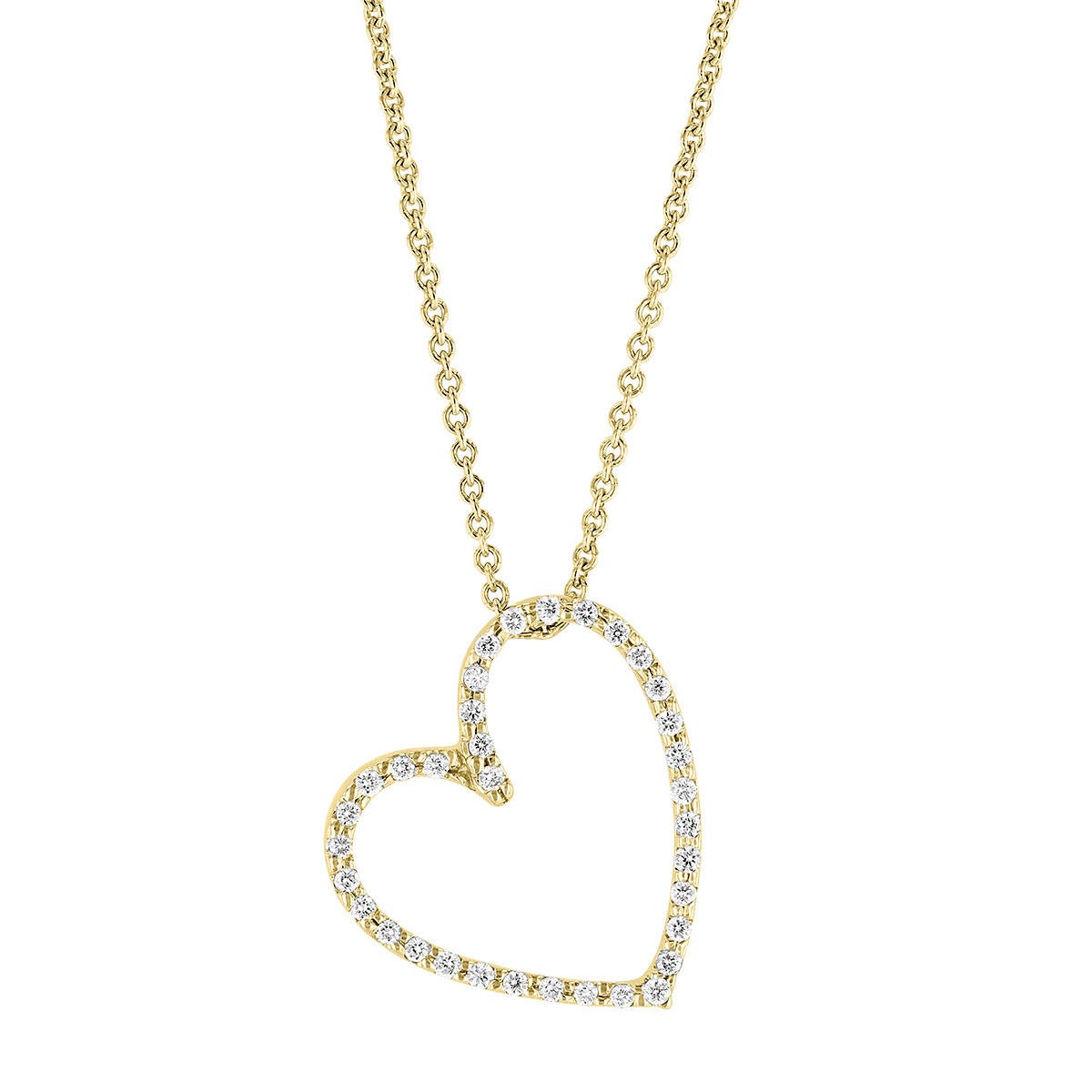 Diamond Offset Open Heart Pendant in Yellow Gold, 18