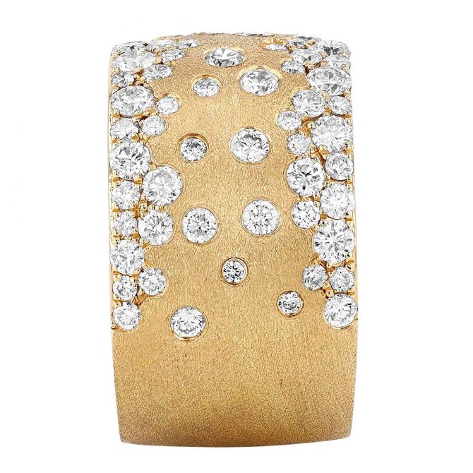 Diamond Flush Set Scatter Inlay Wide Ring in Matte Yellow Gold