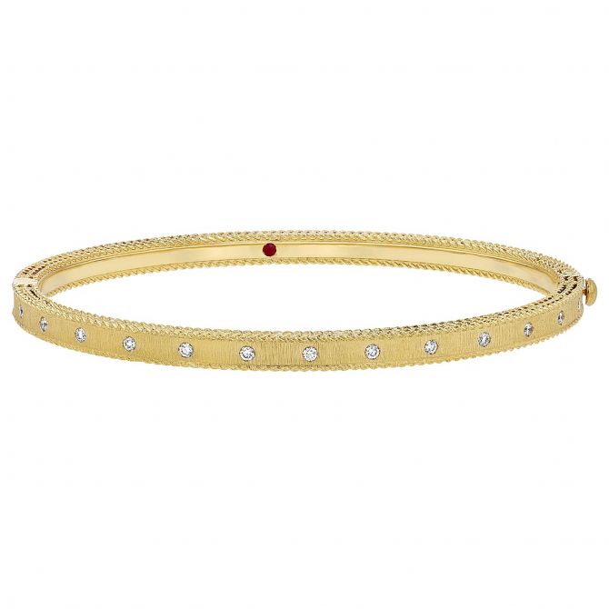 Roberto Coin Princess Diamond Hinged Bangle Bracelet in Yellow Gold